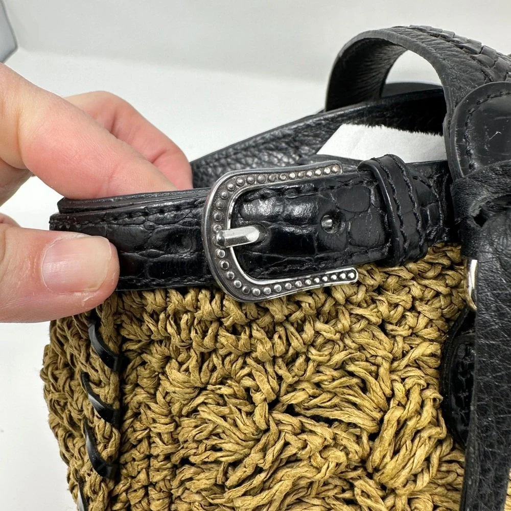 Brighton‎ Leather Trim Raffia Double Strap Shoulder Bag